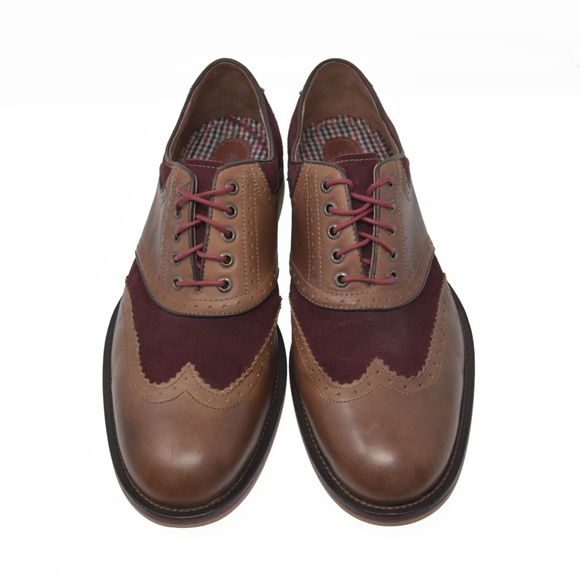 *J&M Sz 11M Brown Sheepskin Leather Wingtip Oxford